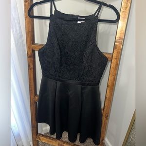 Black Skater Style Dress - Lace Top - Medium - Alya